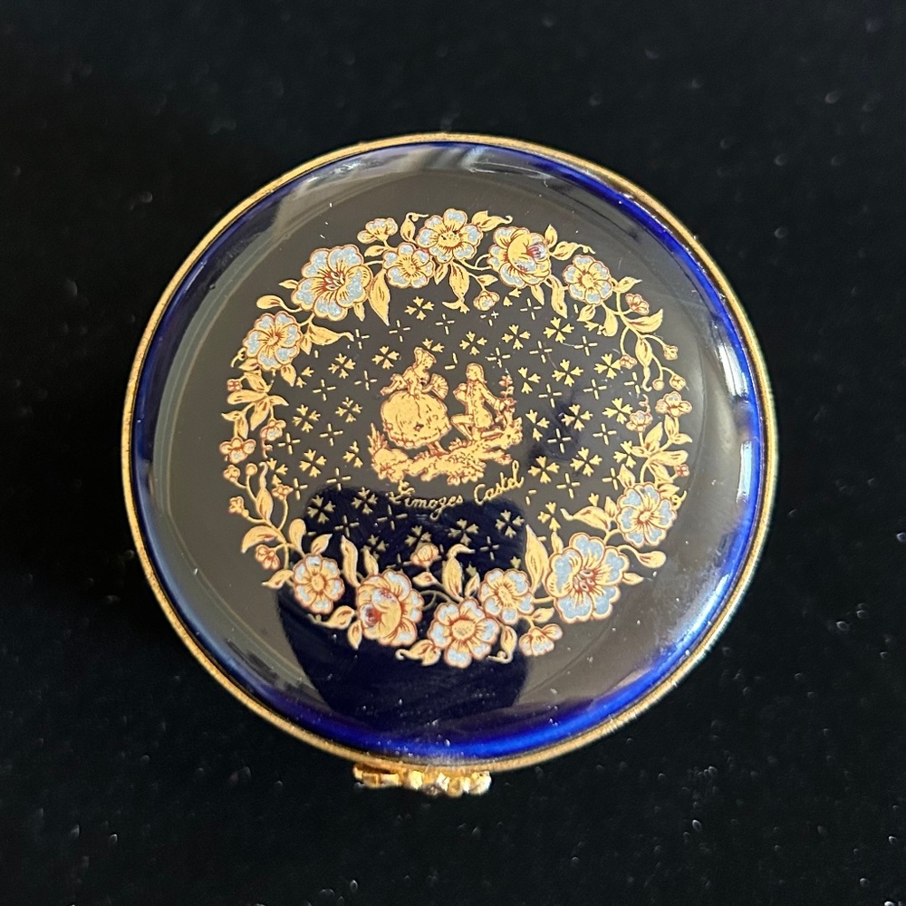 Vintage Cobalt Blue Limoges Castel France 22k Gold Trinket - Decorative Box